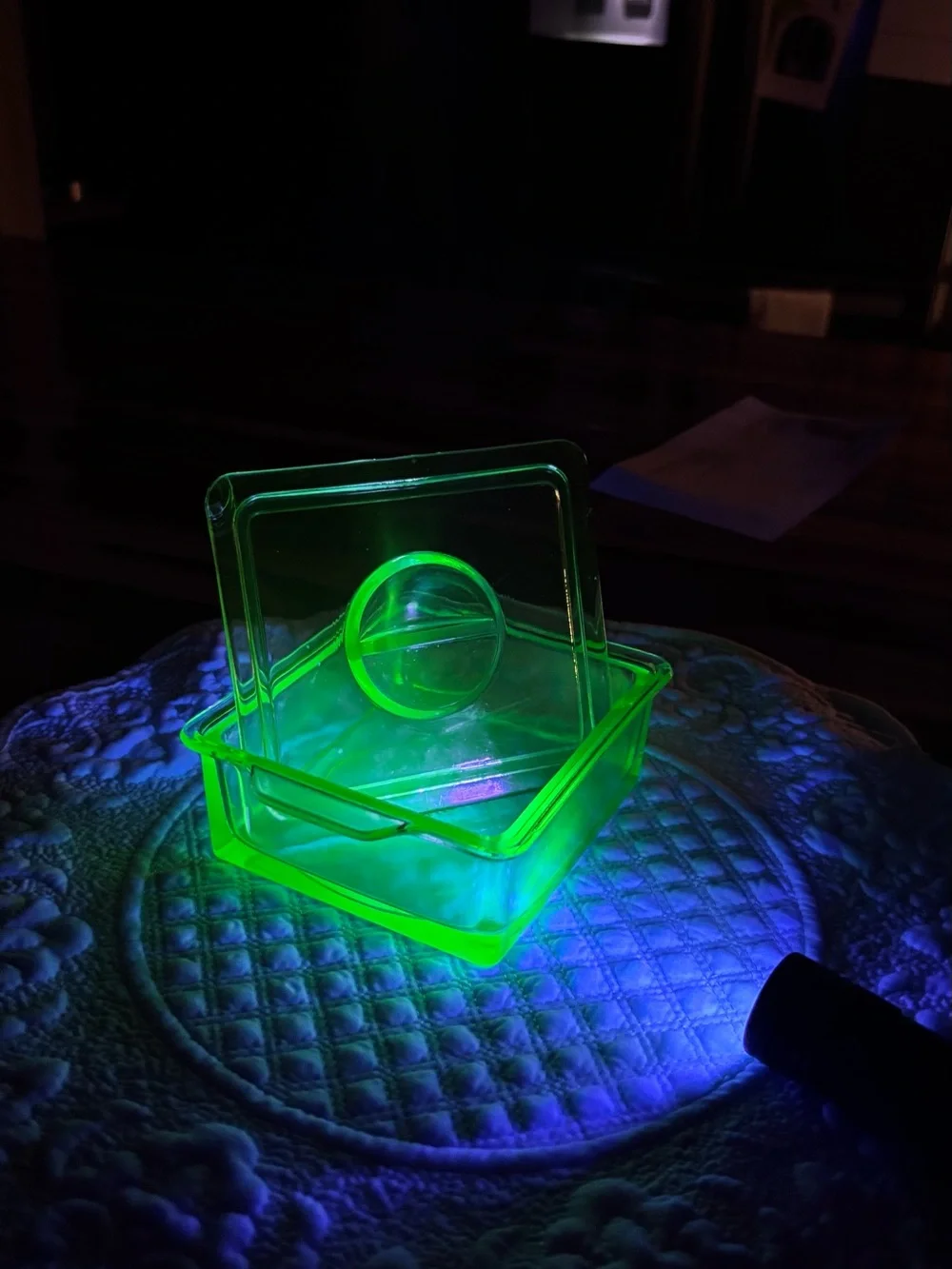 Vintage Hazel Atlas Green Uranium Glass Square Dish With Lid